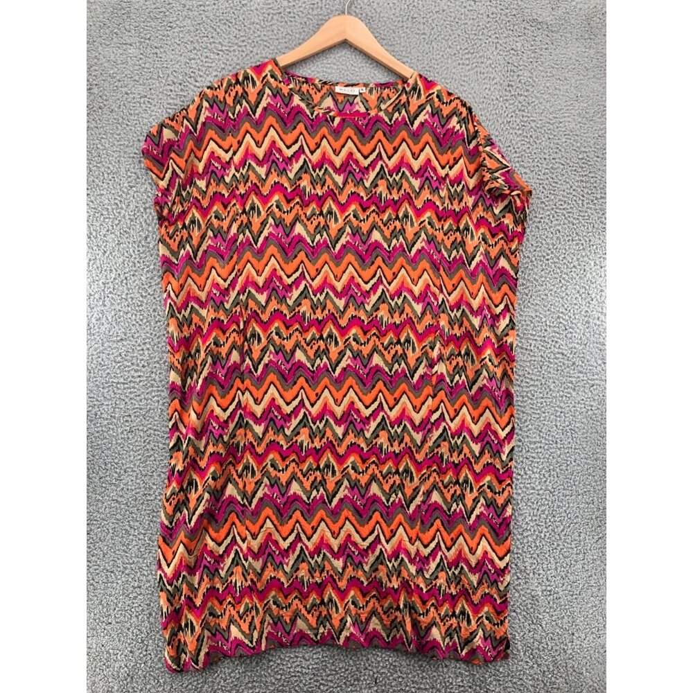 Masai Dress Womens Extra Large Pink Zig Zag Short Sleeve Lagenlook Knee Pockets